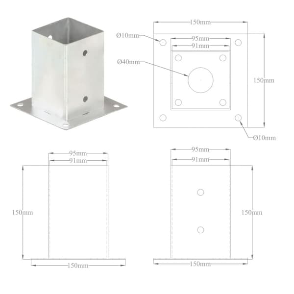 Aitatolpat - Living Aitatolpan jalat 4 kpl galvanoitua metallia 91 mm