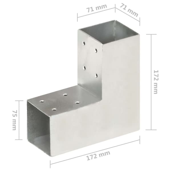 Tolppaliittimet 4 kpl L-muoto galvanoitu metalli 71x71 mm - Tolppaliitin - Tolppaliittimet - Home & Living