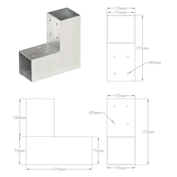 Tolppaliittimet 4 kpl L-muoto galvanoitu metalli 71x71 mm - Tolppaliitin - Tolppaliittimet - Home & Living