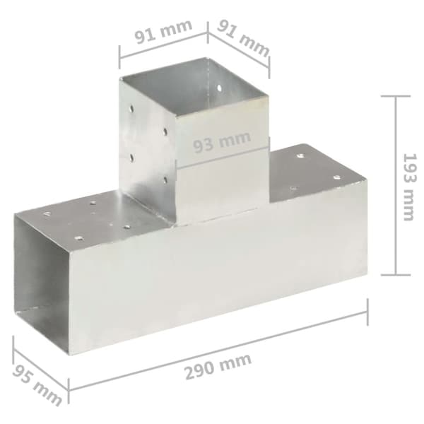 Stolpbeslag 4 st T-form galvaniserad metall 91x91 mm