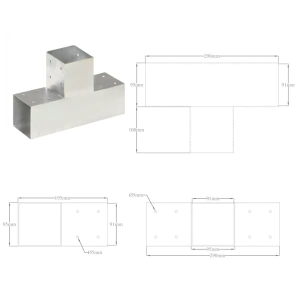Stolpbeslag 4 st T-form galvaniserad metall 91x91 mm