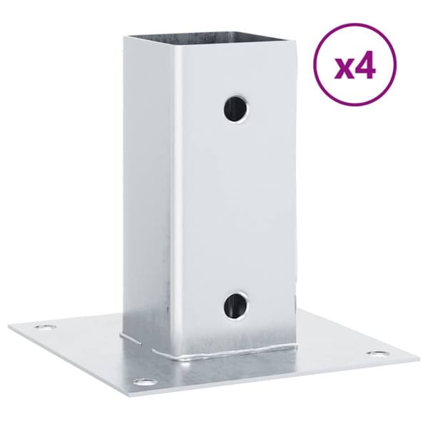 vidaXL Pylväiden jalustat neliö 4 kpl hopea 61x61 mm galvanoitu teräs