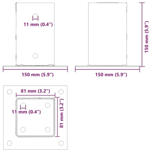vidaXL stolpefødder firkantet 12 stk. 81x81 mm pulverlakeret stål