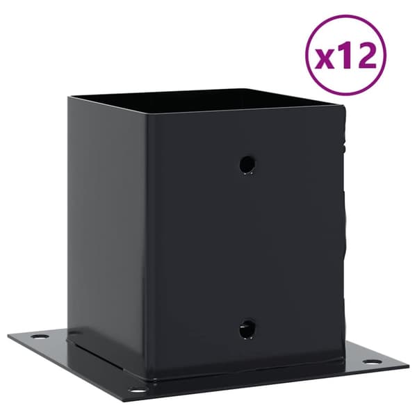 vidaXL Stolpebunner firkantet 12 stk 101x101 mm pulverlakkert stål