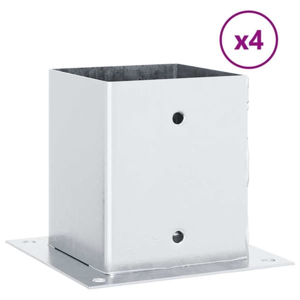 vidaXL Stolpbaser, fyrkant, 4 st, silver, 101x101 mm galvaniserat stål