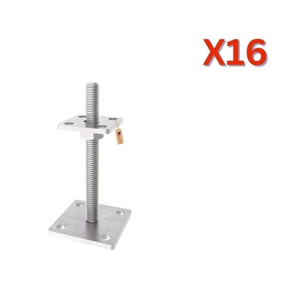 Stolpefod justerbar med plade, svejset møtrik M30x500 varmgalvaniseret, 16 stk