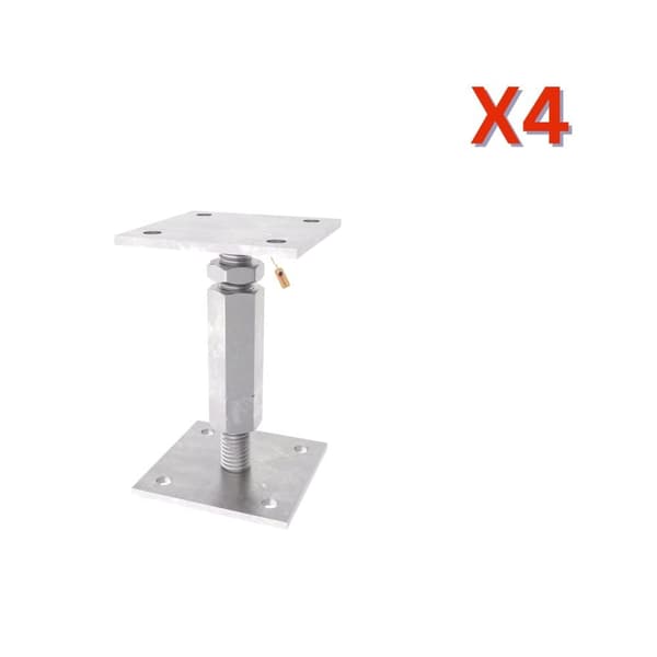 Stolpefod justerbar med plade, lang og lav møtrik M20x135-200, 80x80 - 80x160 el-galvaniseret, 4 stk