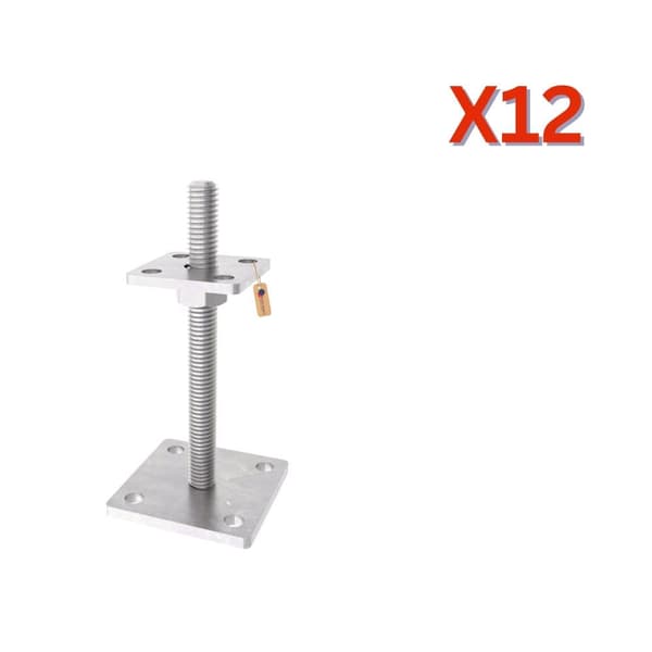 Stolpfot justerbar med platta, svetsad mutter M30x500 vfz, 12 st