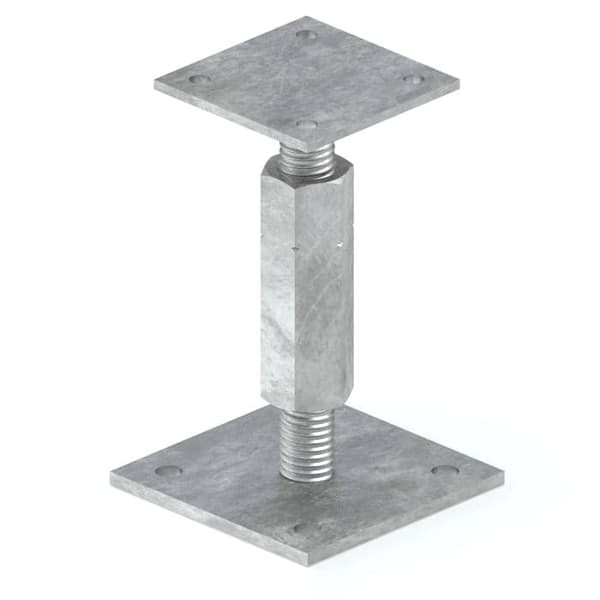 Stolpefod justerbar med plade, lang møtrik M24x140-190 el-galvaniseret, 8 stk