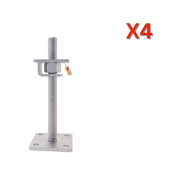 Stolpefod justerbar med plade, krog og løs møtrik M20x200 zinkflage, 4 stk