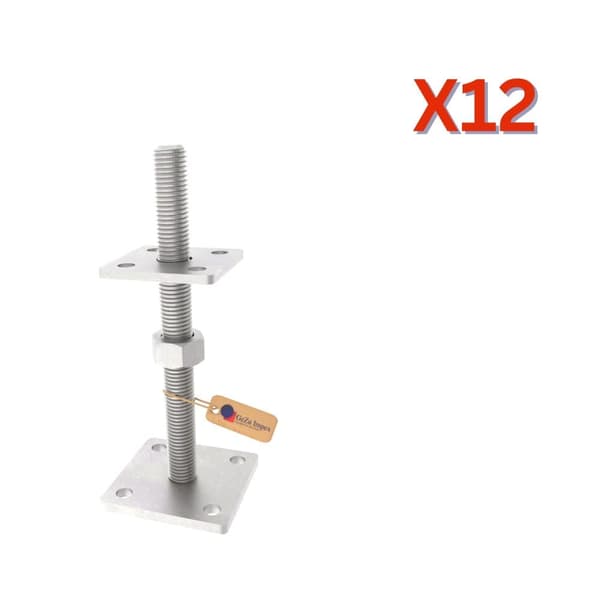 Stolpefod justerbar med plade, løs møtrik M16x100 zinkflage, 4 stk