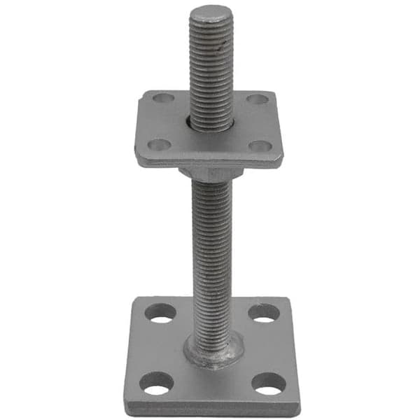 Stolpefod justerbar med plade, svejset møtrik M20x200 zinkflage, 12 stk