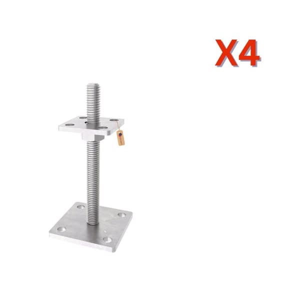 Stolpefod justerbar med plade, svejset møtrik M16x100 zinkflage, 4 stk