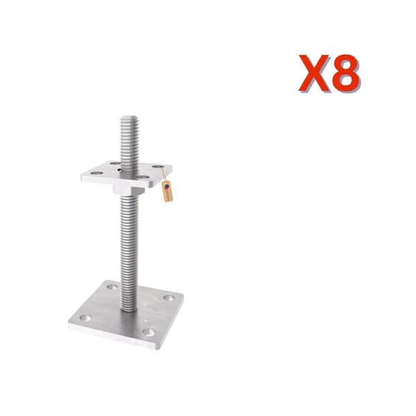 Stolpefod justerbar med plade, svejset møtrik M16x100 zinkflage, 8 stk