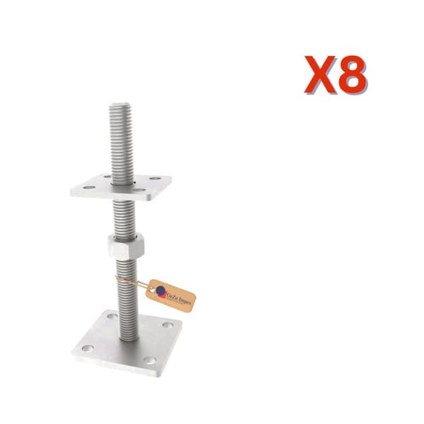 Stolpefod justerbar med plade, løs møtrik M20x200 varmgalvaniseret, 8 stk