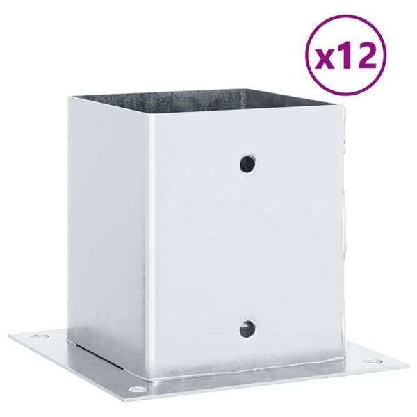 vidaXL Pylväiden jalustat neliö 12kpl hopea 121x121mm galvanoitu teräs