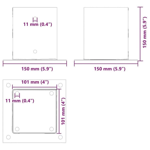 vidaXL stolpefødder firkantet 4 stk. 101x101 mm pulverlakeret stål