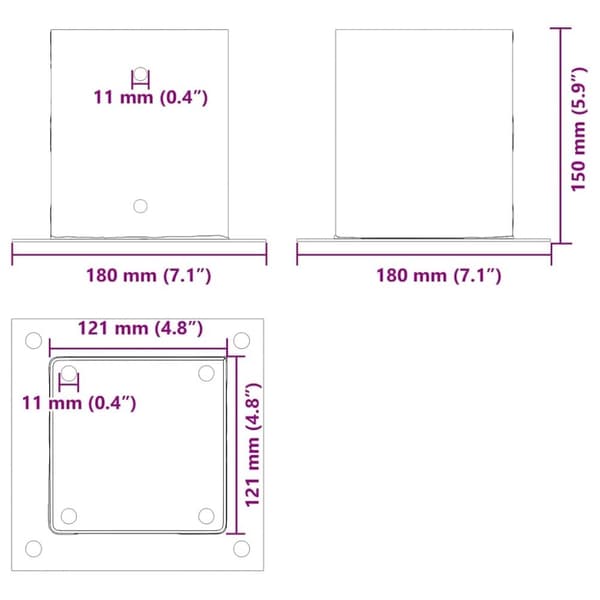 vidaXL stolpefødder firkantet 4 stk. 121x121 mm pulverlakeret stål