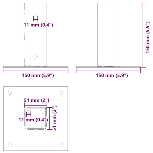 vidaXL stolpefødder firkantet 12 stk. 51x51 mm pulverlakeret stål