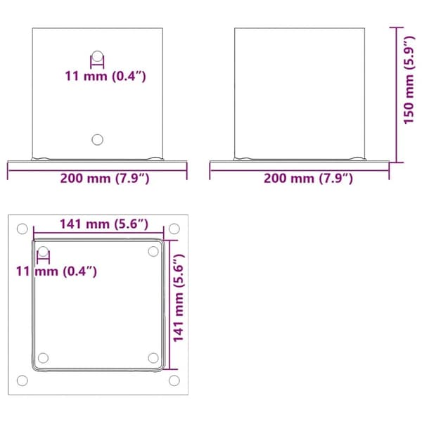 vidaXL stolpefødder firkantet 4 stk. 141x141 mm galvaniseret stål