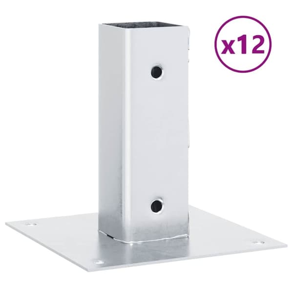 vidaXL Stolpebunner Firkantet 12 stk sølv 46x46 mm galvanisert stål