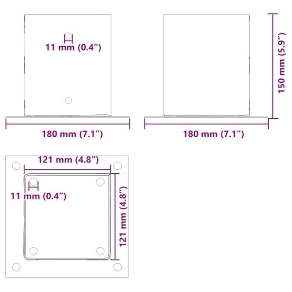 vidaXL Stolpbaser fyrkant 4 st silver 121x121 mm galvaniserat stål