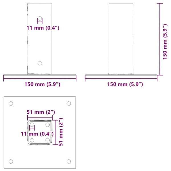 vidaXL Stolpbaser fyrkant 4 st antracit 51x51 mm pulverlackerat stål