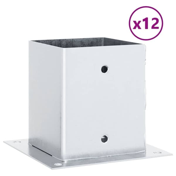 vidaXL Stolpebunner firkantet 12 stk sølv 101x101 mm galvanisert stål