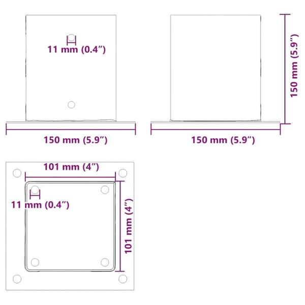 vidaXL Stolpebunner firkantet 12 stk sølv 101x101 mm galvanisert stål