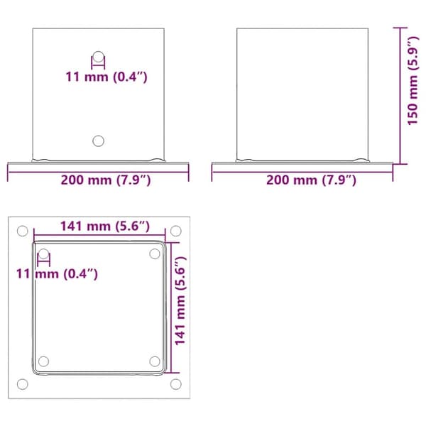 vidaXL Stolpbaser fyrkant 4 st antracit 141x141 mm pulverlackerat stål