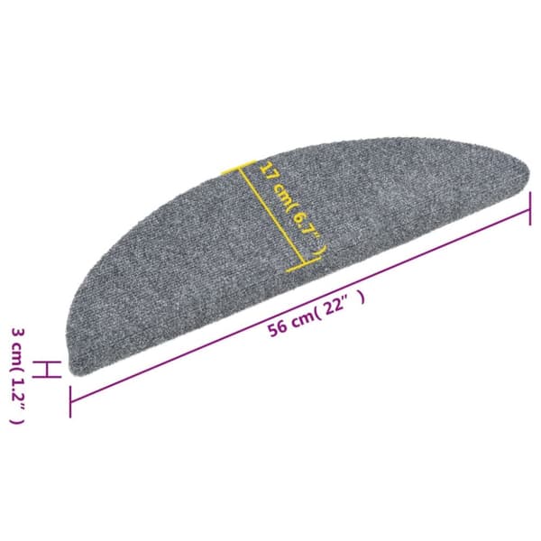 selvklæbende trappemåtter 15 stk. nålenagle 56x17x3 cm lysegrå