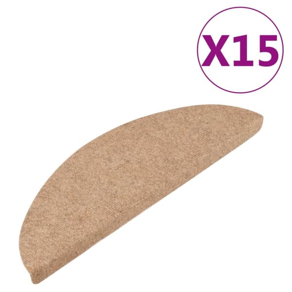 selvklæbende trappemåtter 15 stk. 56x17x3 cm beige