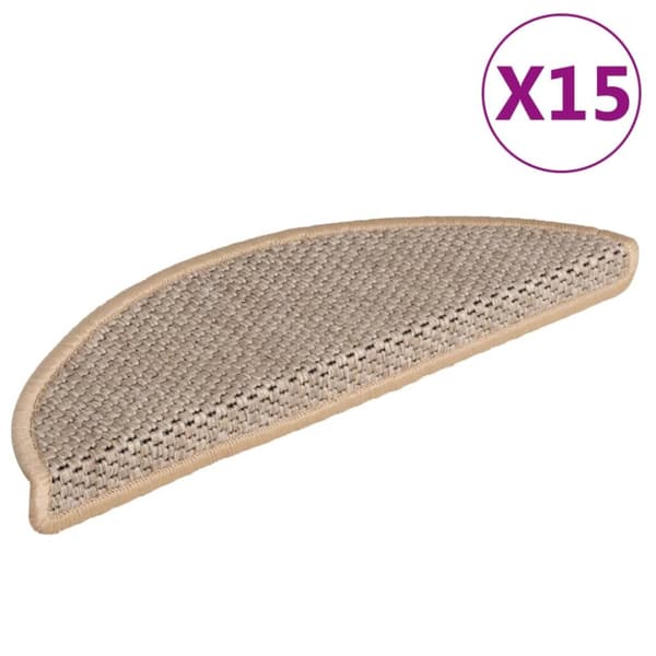 selvklæbende trappemåtter 15stk. 56x17x3cm sisal-look lys beige