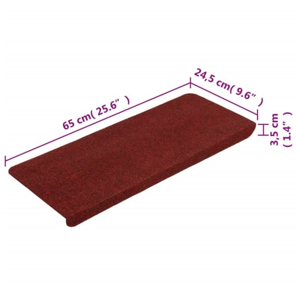 selvklæbende trappemåtter 15 stk. 65x24,5x3,5 cm rød
