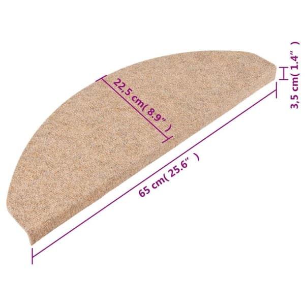 Trappstegsmattor självhäftande 15 st 65x22,5x3,5 cm beige