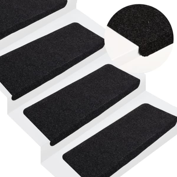 selvklæbende trappemåtter 15 stk. 65x24,5x3,5 cm sort
