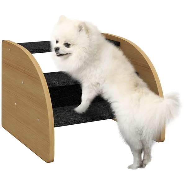 Rootz Pet Stairs - Hund Trappor - 3 Steg - Liten Hund - Spånskiva - Matta Tyg - Ek + Svart - 38,5 cm x 38,5 cm x 30 cm
