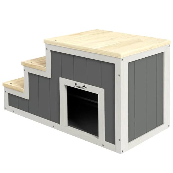 Rootz Pet Stairs - Hundtrappa - 3 steg - Furu - Halkfria fotkuddar - Naturlig + Vit - 79cm x 38,5cm x 45cm