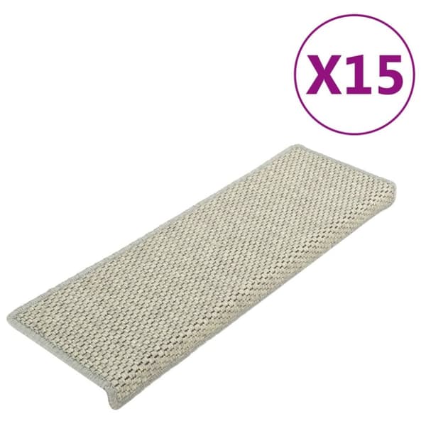 selvklæbende trappemåtter 15 stk. 65x21x4 cm sisal-look grå