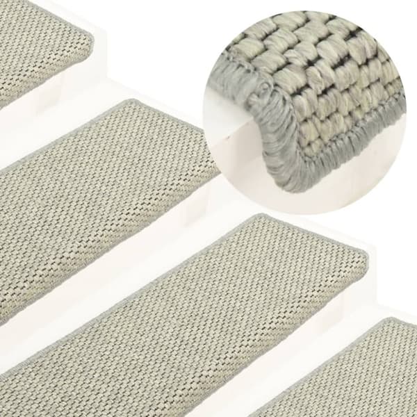 selvklæbende trappemåtter 15 stk. 65x21x4 cm sisal-look grå
