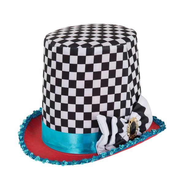 Bristol Novelty Unisex voksen Stovepipe høj ternet hat Black/White/Blue/Red One Size