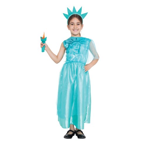 Bild av Bristol Novelty Flickor Staty of Liberty kostym med plysch fackla