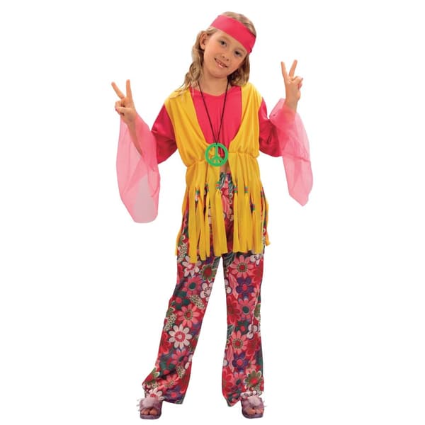 Bristol Novelty Girls Hippy Costume Pink/Yellow S