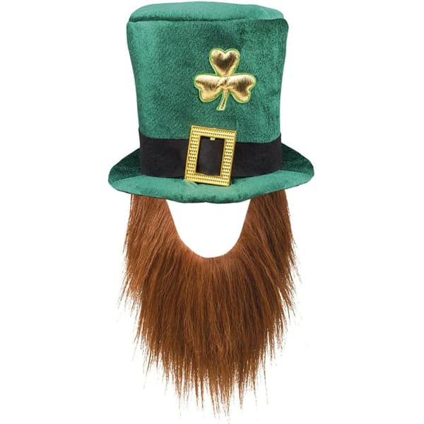 Bristol Novelty Unisex Irish Top Hat With Beard Green/Brown/Gold/Black One Size