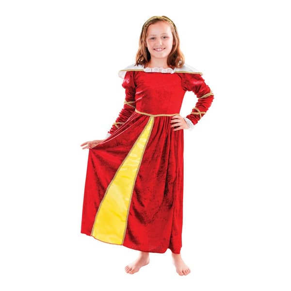 Bristol Novelty Girls Tudor Dress And Headpiece Costume Red/Gold One Size