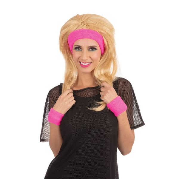 Bristol Novelty Unisex voksen 80s pandebånd Armbåndssæt til voksne Pink One Size