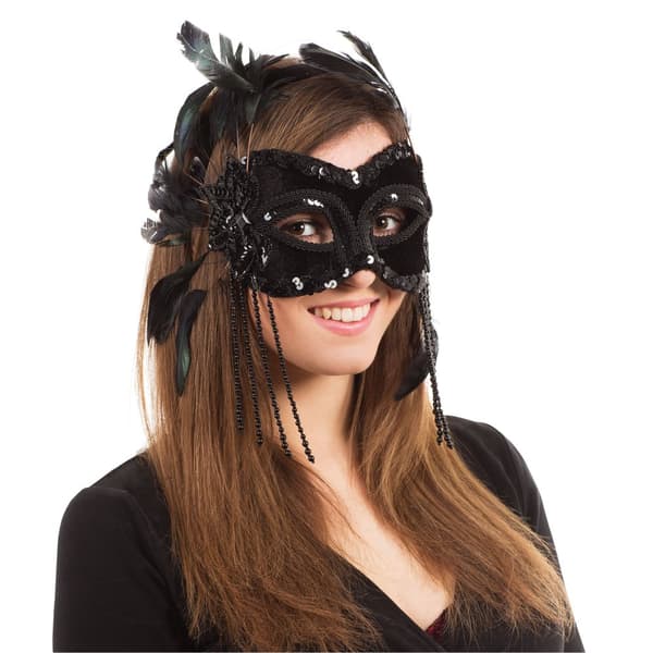 Bristol Novelty Fløjlsfjer øjenmaske Black One Size