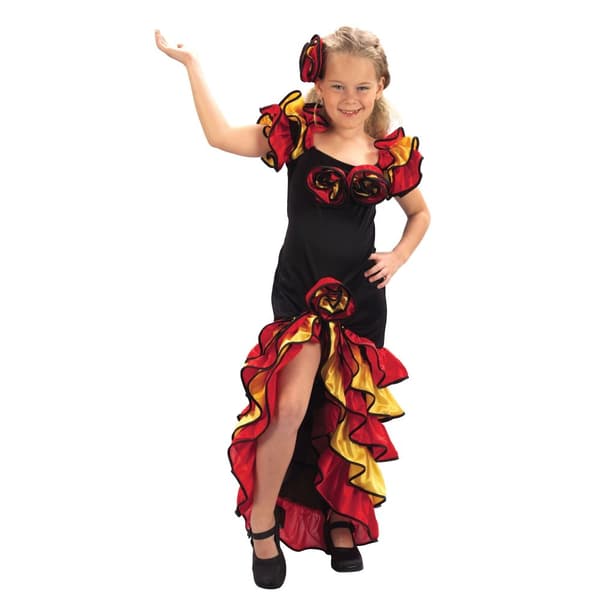 Bristol Novelty Childrens/Girls Rumba Costume Black/Red/Yellow S