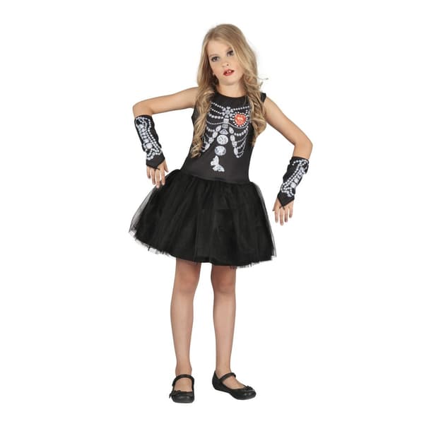 Bristol Novelty Childrens/Girls Jewel Skeleton Girl Costume Black/White L
