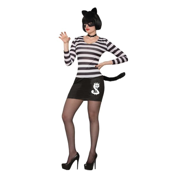 Bristol Novelty Dame/kvinder kat indbrudstyv kostume Black/White One Size